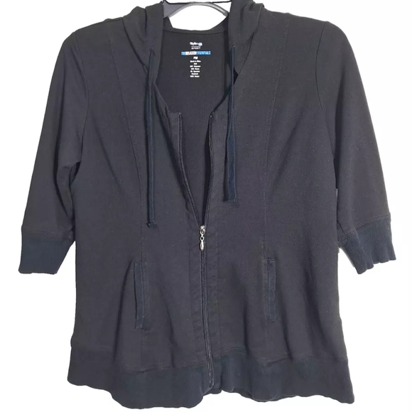 STYLE & CO Sport Relaxed Essentials Black Hoodie Size PM 3/4 Sleeve Full Zip EUC - Picture 3 of 12